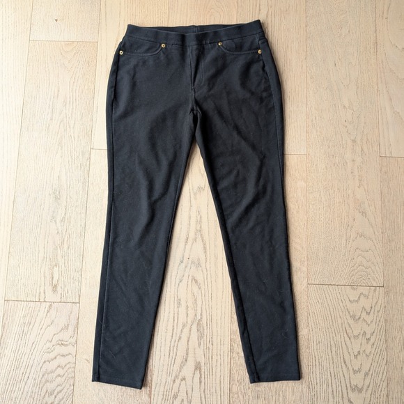 Michael Kors Black Pull On Ponte Knit Pants Medium Gold Accents - Picture 1 of 9